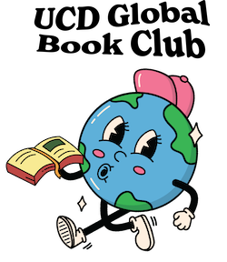 A cartoon of the globe carrying a book, wearing a pink hat and whistling. Above, retro font reads 